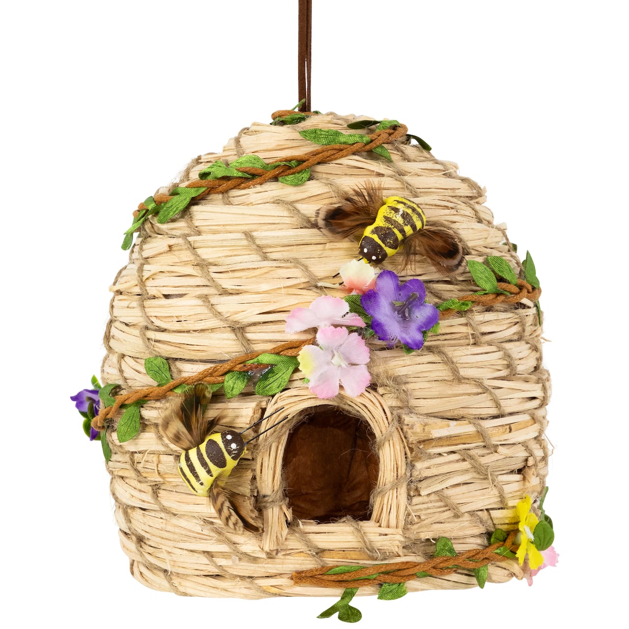 6.25" Beehive with Bees Spring Hanging Decoration